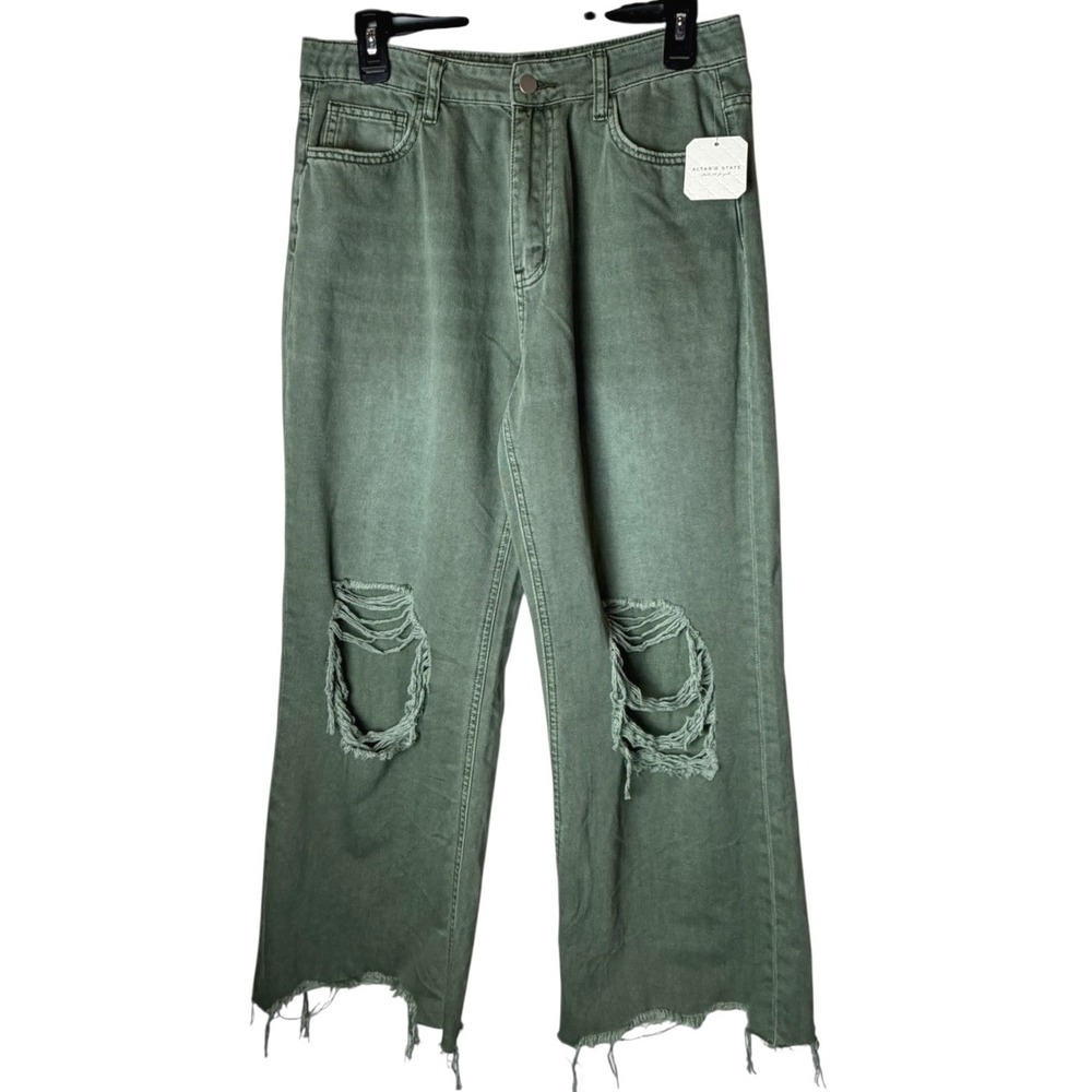 Altard State Jeans Women 29 Olive Green Distressed Wide Leg Crop Pants NWT - Picture 2 of 13